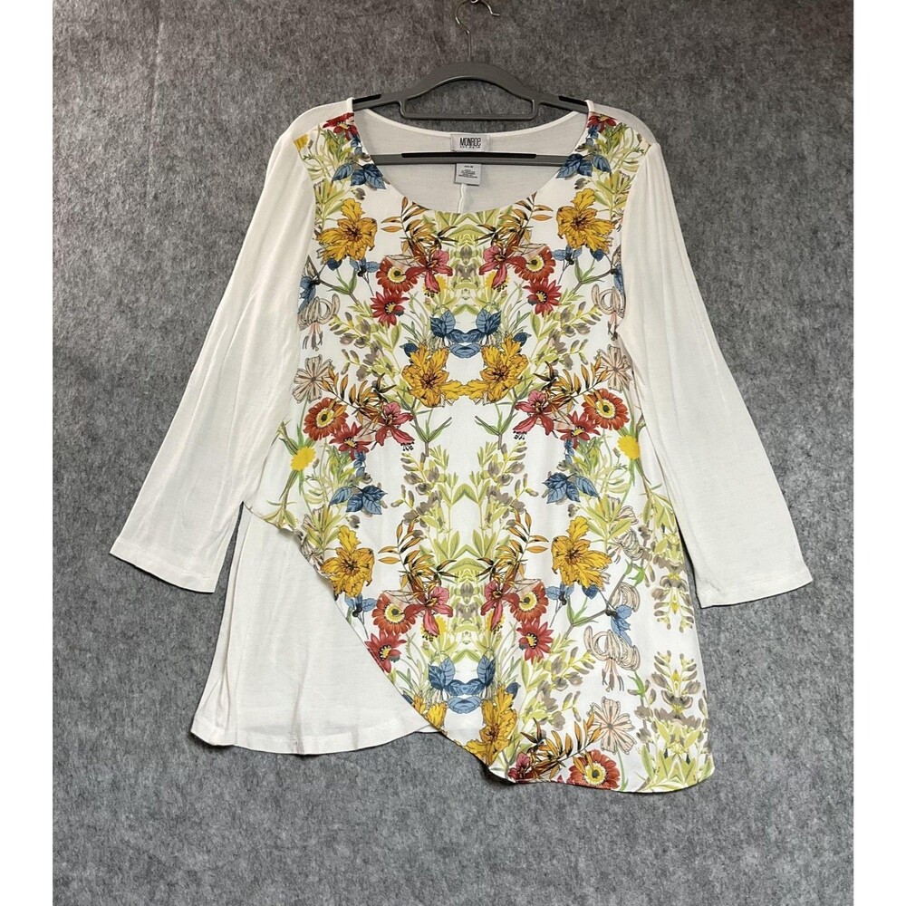 Monroe And Main Shirt Womens Medium Multicolor Floral Asym Hem Tunic Top Casual